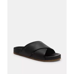 Coach Men’s Cross Strap Thomas Slide Sandals Size 10 Minimalist Leather Black
